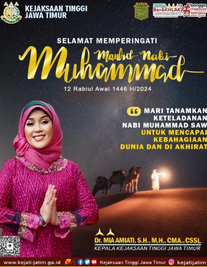 
					Kajati Jatim Mia Amiati: 5 Hikmah Dalam Peringati Maulid Nabi Muhammad 12 Robiul Awal 1446H/2024