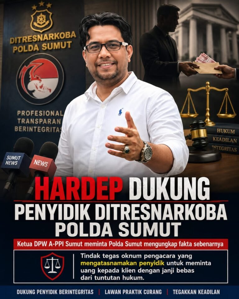Dugaan Catut Nama Penyidik Narkoba Rp200 Juta, DPW A-PPI Sumut Desak Kapolda Usut Tuntas Oknum Pengacara